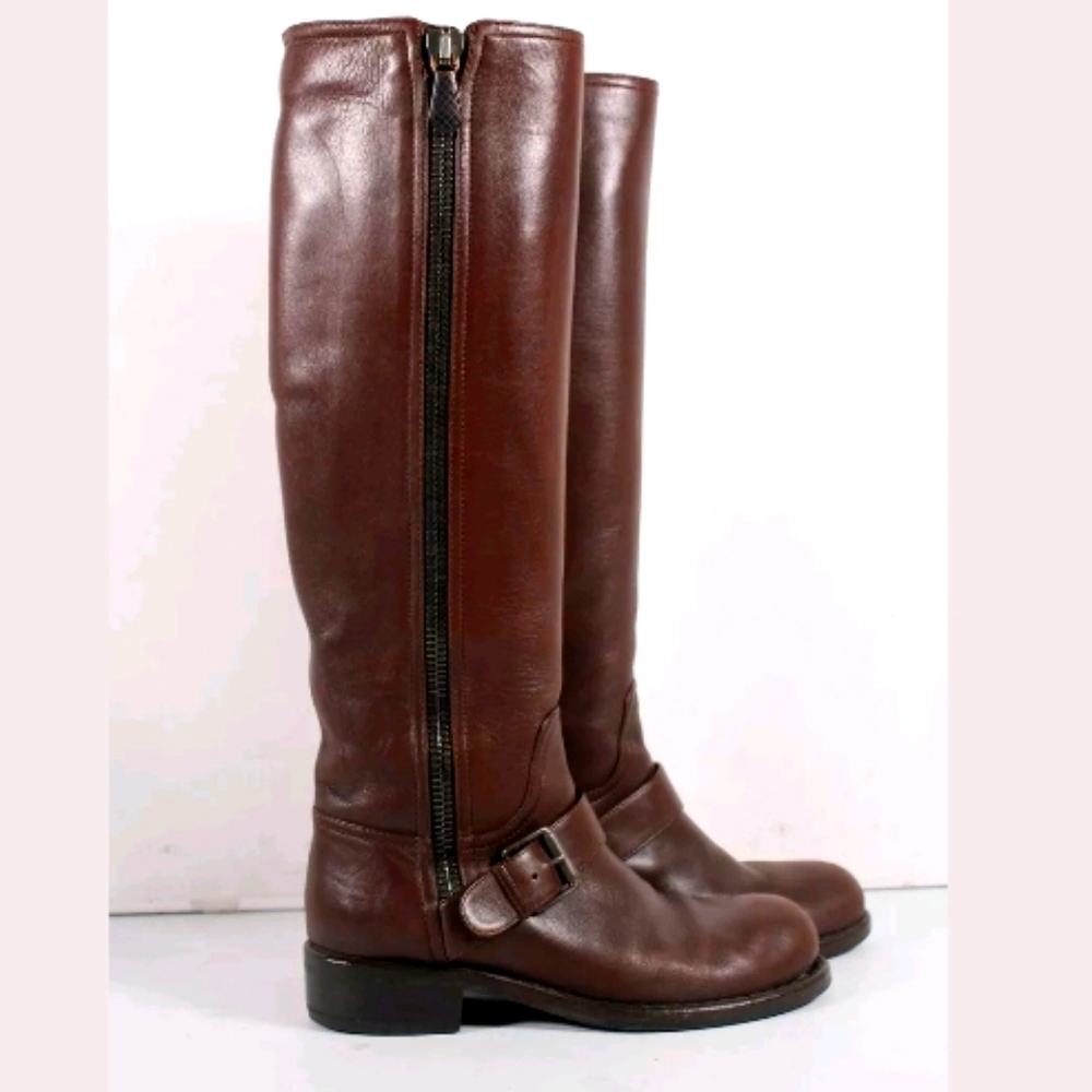 Bottega Veneta Leather Knee High Moto Round Toe Zip Boot